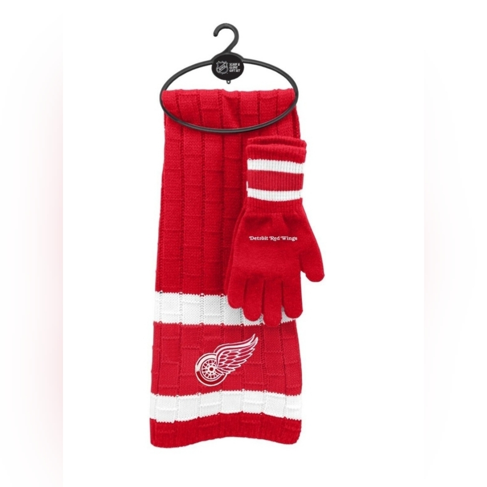 NHL Detroit Red Wings Unisex Winter Knit Scarf and Glove Gift Set